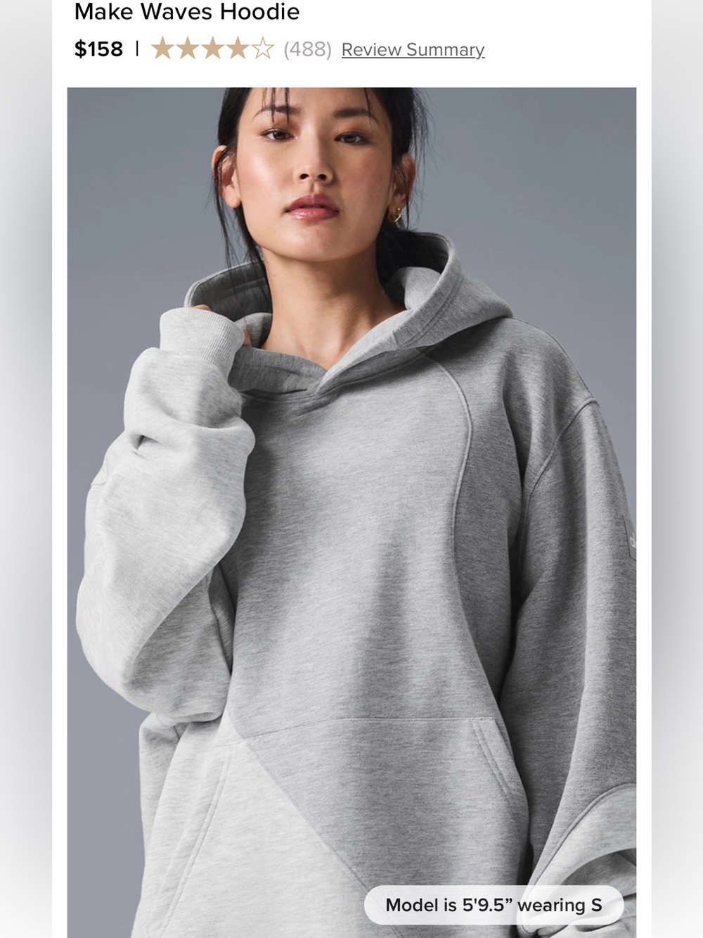 ALO Yoga UNISEX Heather Grey MAKE WAVES Color-block Hooded Sweatshirt Hoodie M